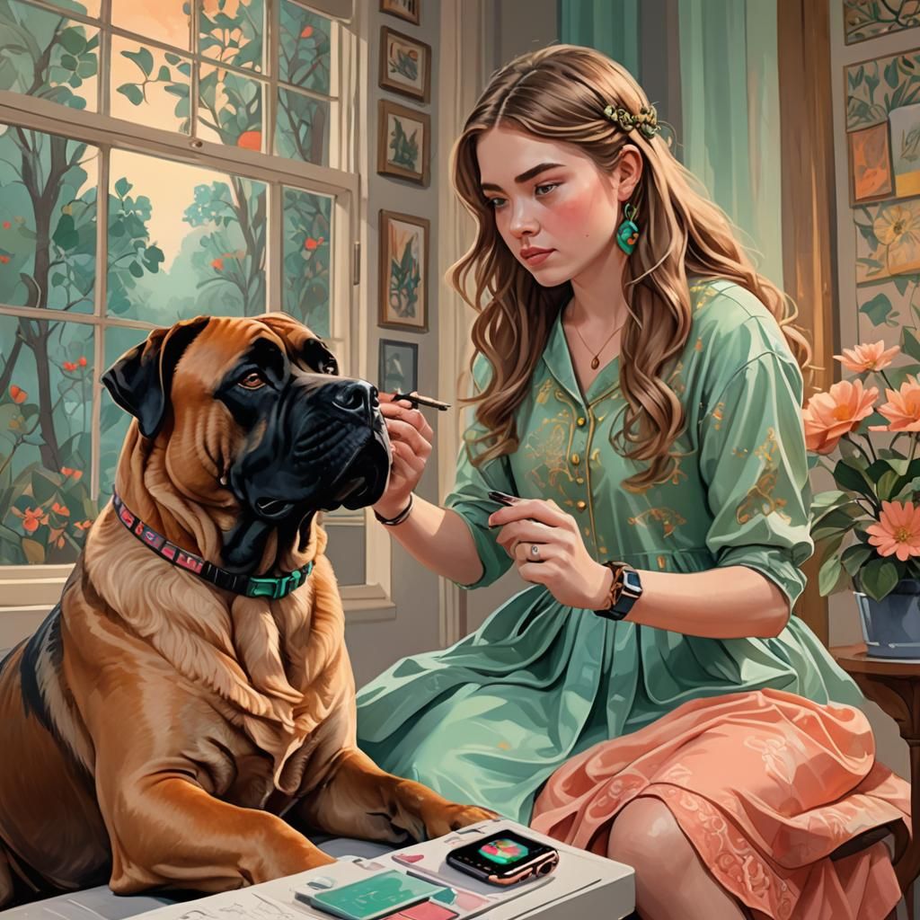 Girl and Dog in Whimsical Fantasy Style