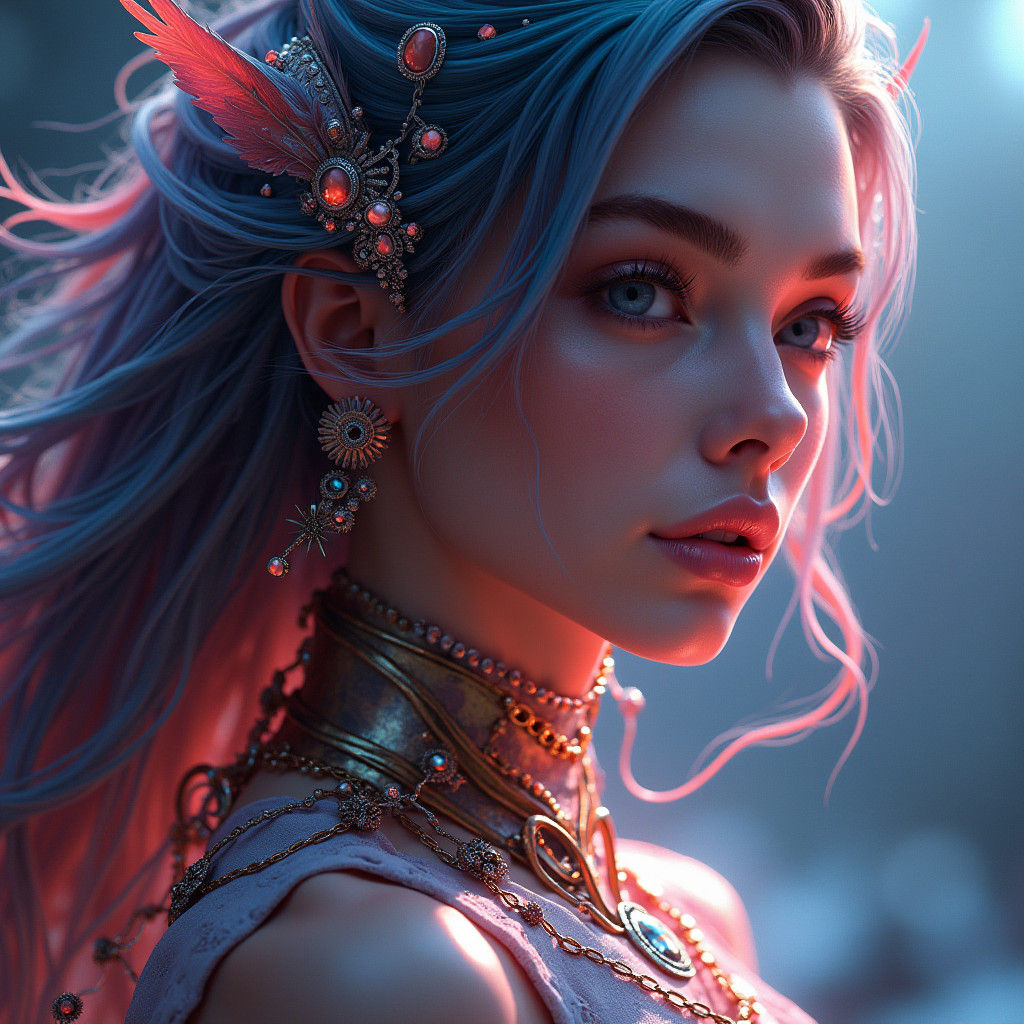 Space Goddess Portrait in 8k, Art Nouveau Style