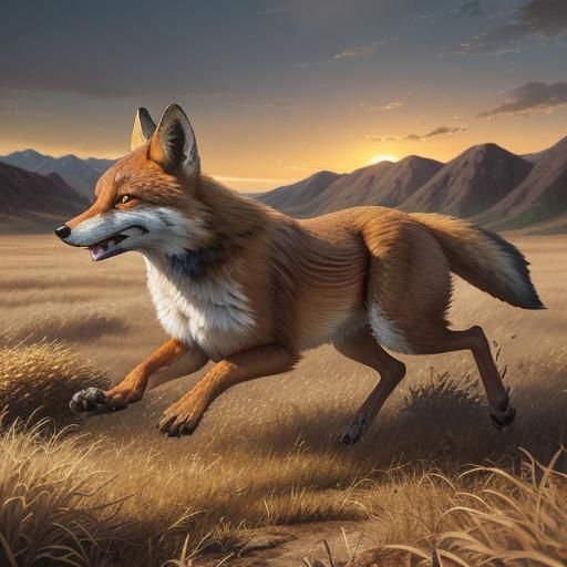 Fox Jumps Over Dog: Hyperrealistic Oil Painting