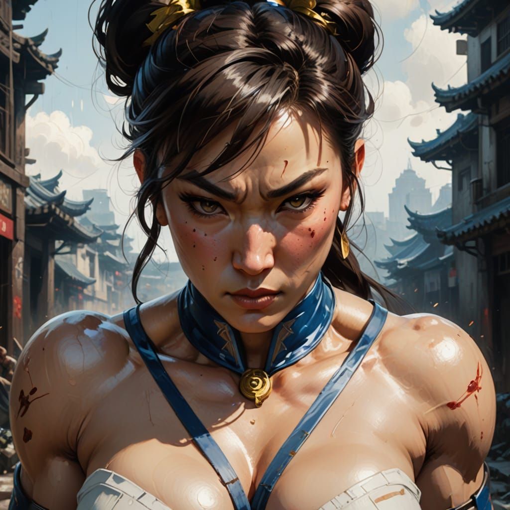Pinup Girl Chun-Li in Majestic Oil Painting