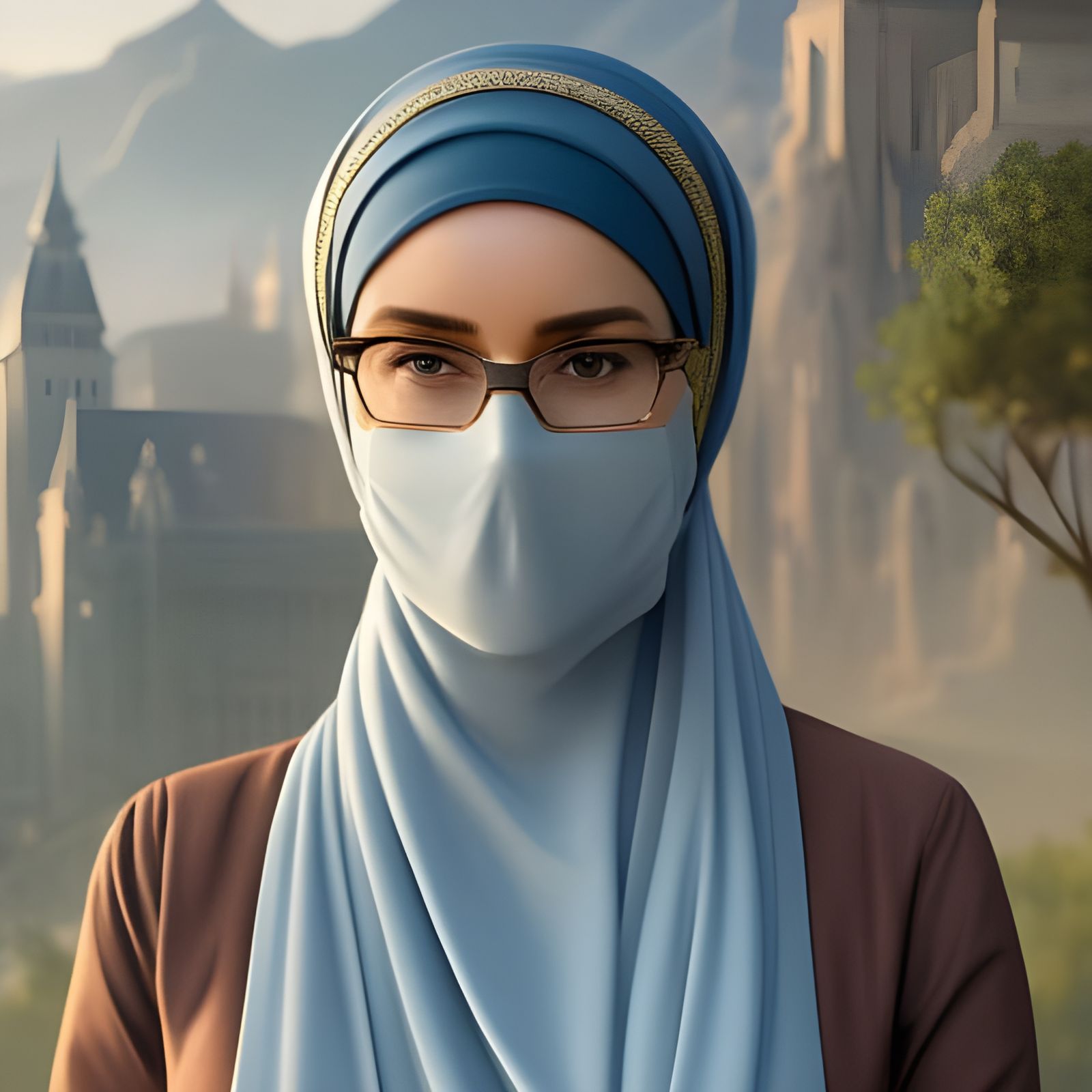 German Woman in Hijab and Mask: Detailed Portrait