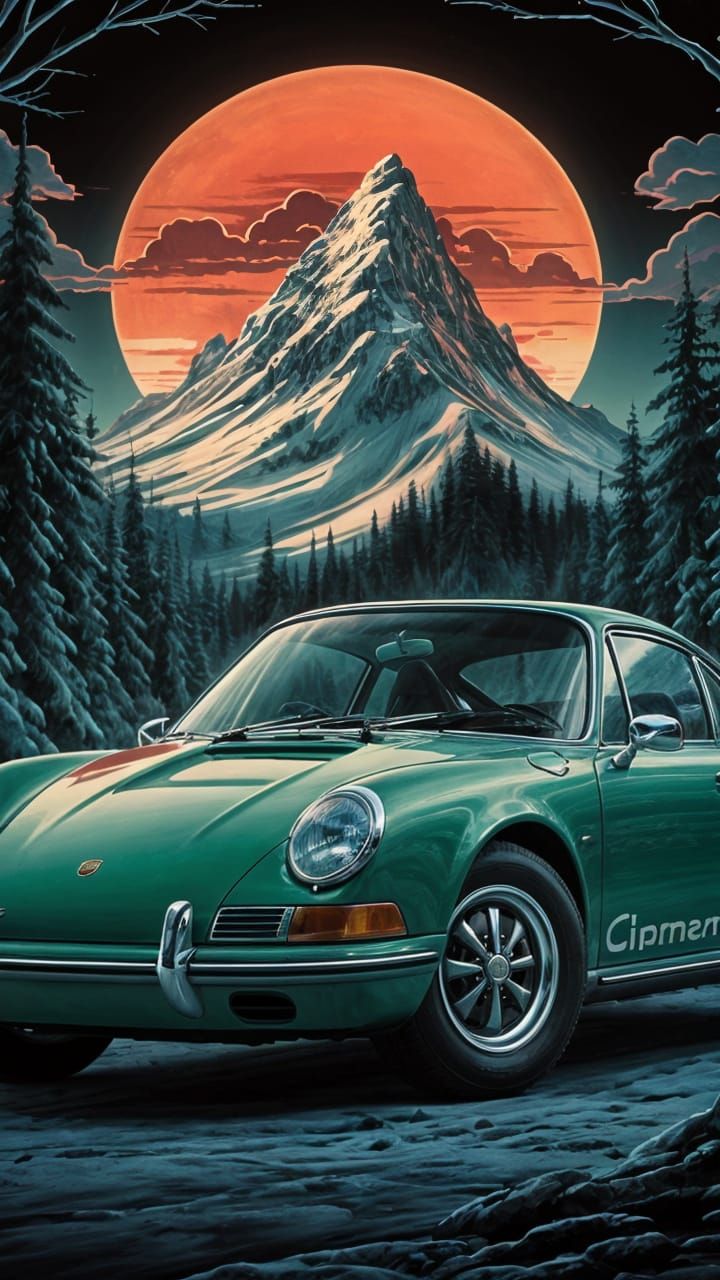Neon Green Porsche 911 Carrera in Digital Drawing