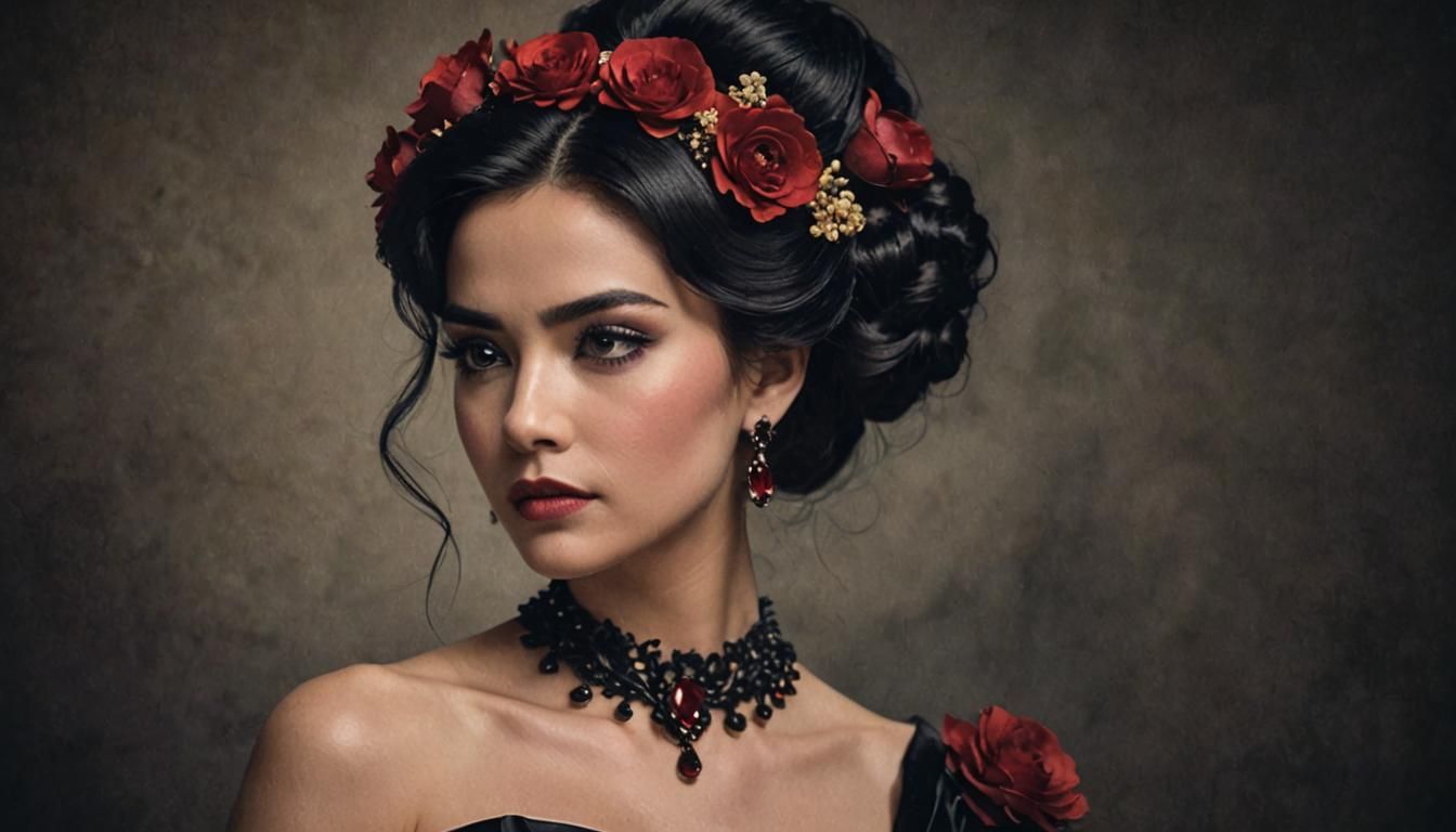 Elegant Woman in Black Gown, Cinematic Portrait