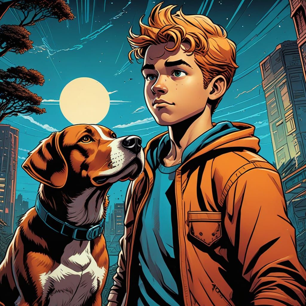 Boy and His Dog in Retro Comic Book Style