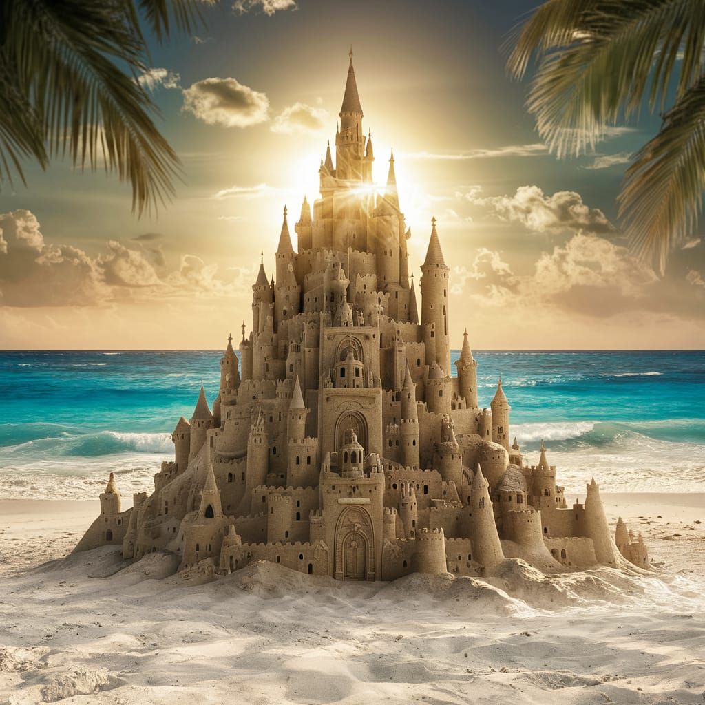 Epic Sandcastle on a White Sand Beach