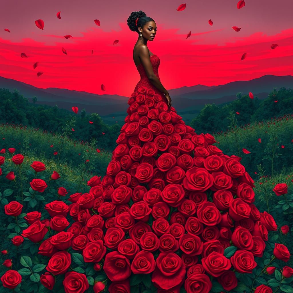 Regal Black Woman in a Rose-Tinted Landscape