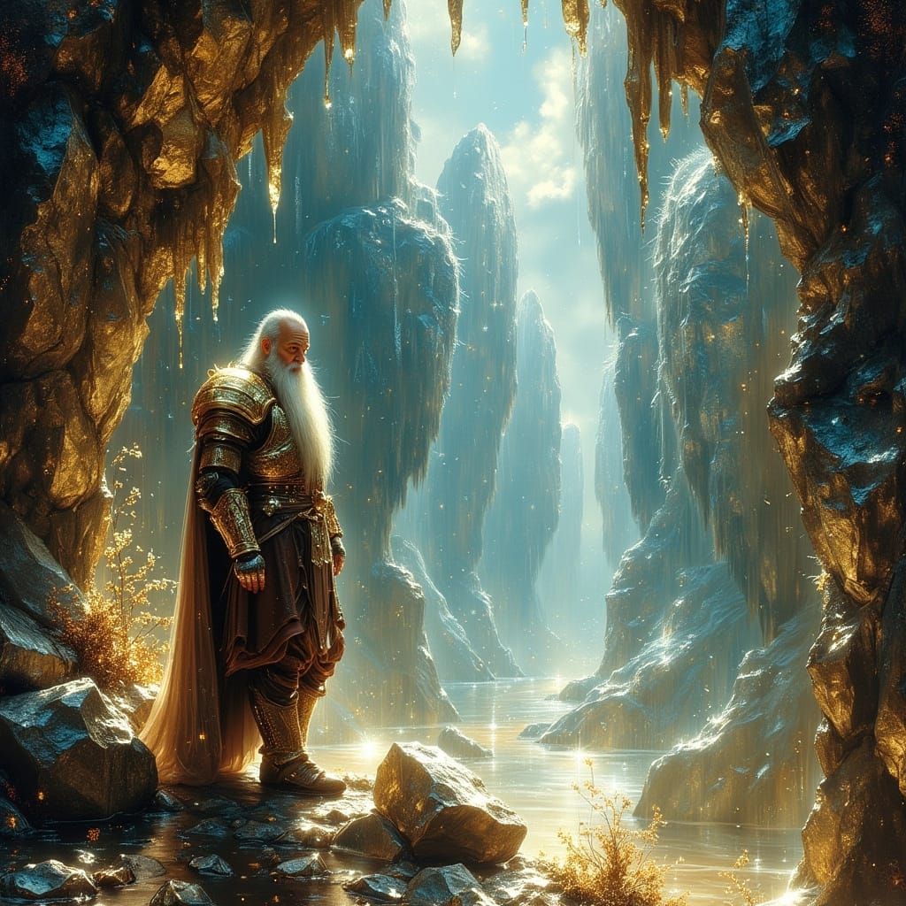 Dwarf at the Edge of a Crystal City as Oil Painting