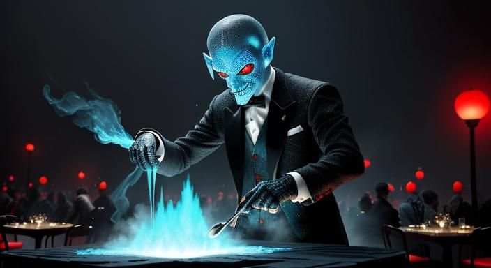 Surreal Scarecrow and Ice Demon at Cafe