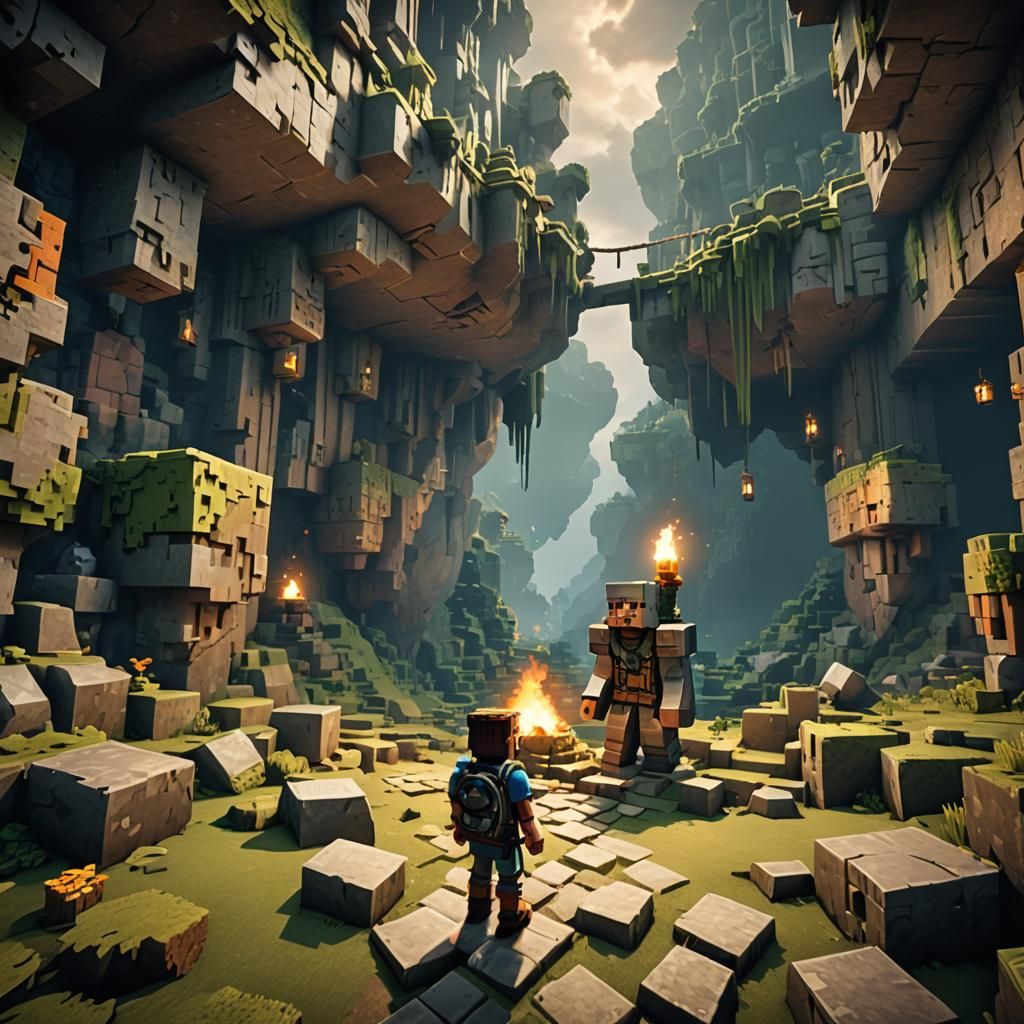 Minecraft Adventurer Explores Abandoned Cave System
