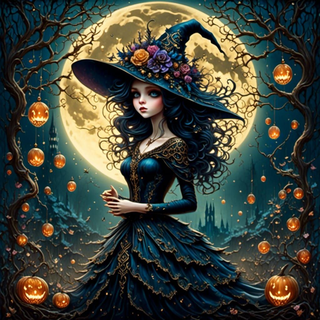 Silhouette Witch in Vibrant Detailed Style