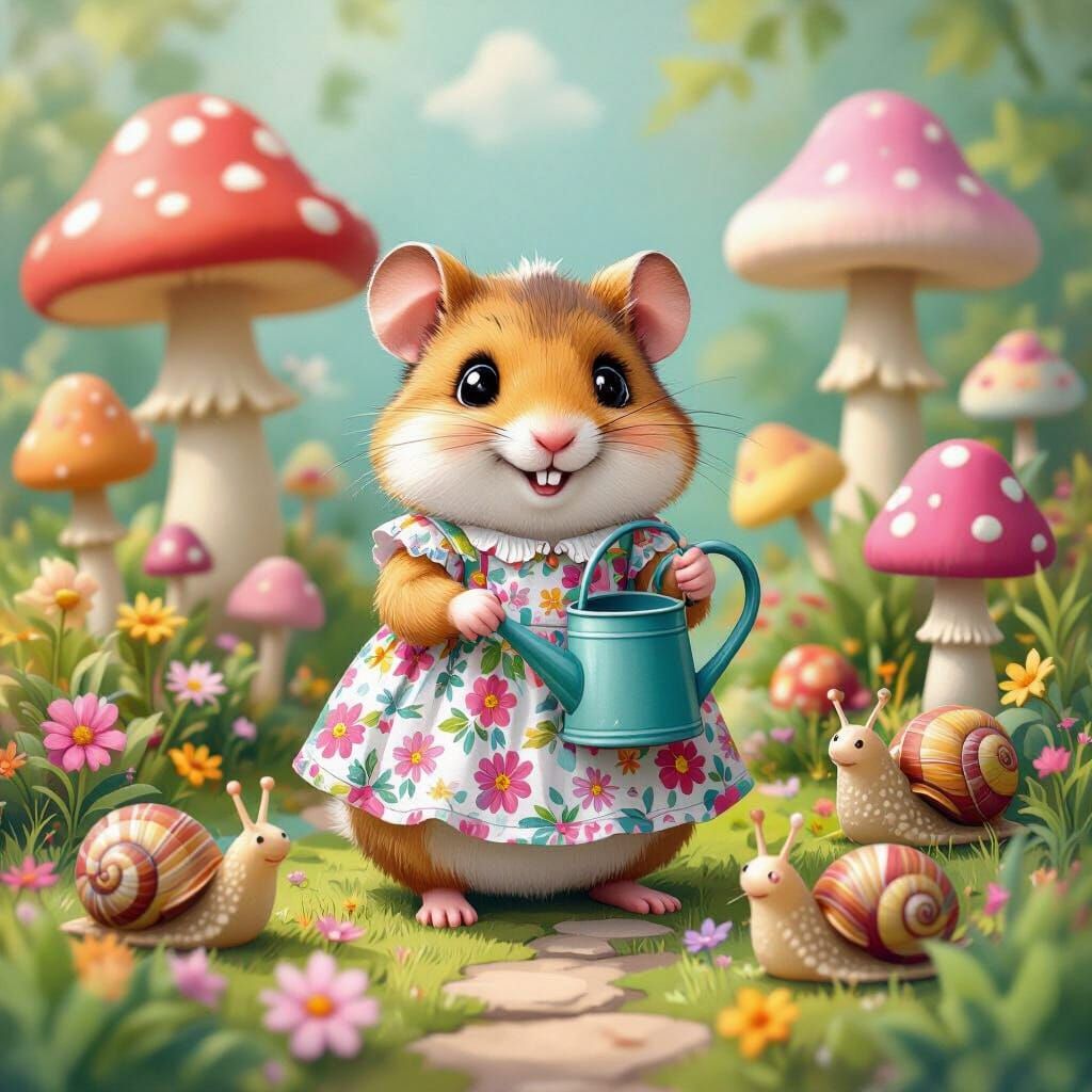 Hamster's Whimsical Garden in Quilted Patchwork Style