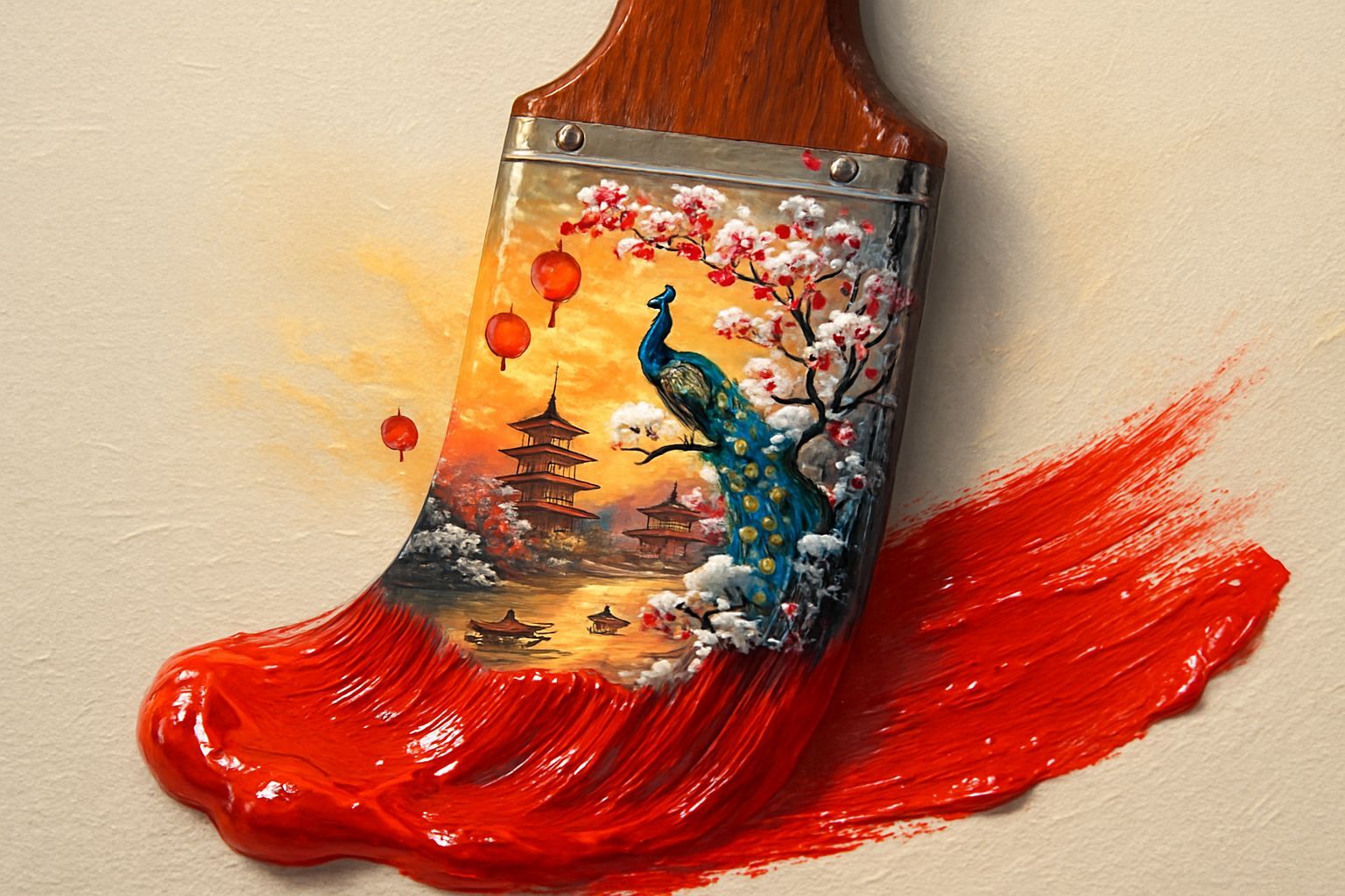 Mini Japanese Landscape Inside a Wooden Paintbrush