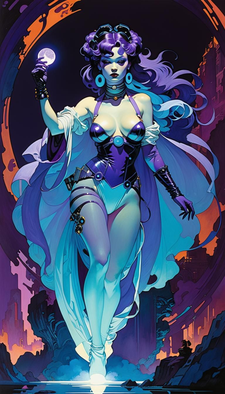 Vibrant Cyberpunk Painting with Violet and Purple Hues