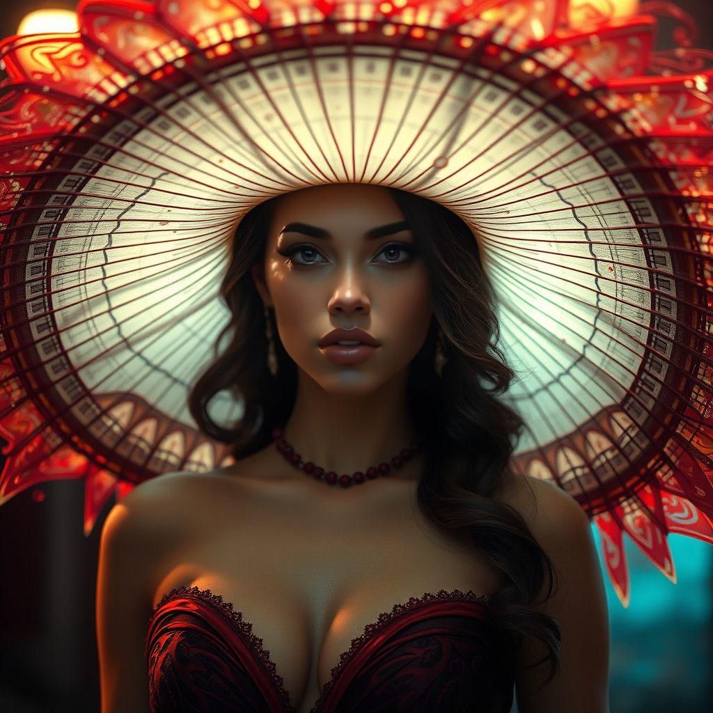 Elegant Woman in Oversized Hat: Hyperdetailed Portrait