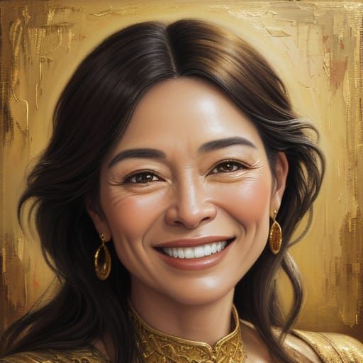 Joyful Person Smiling in Warm Golden Hour Oil Painting