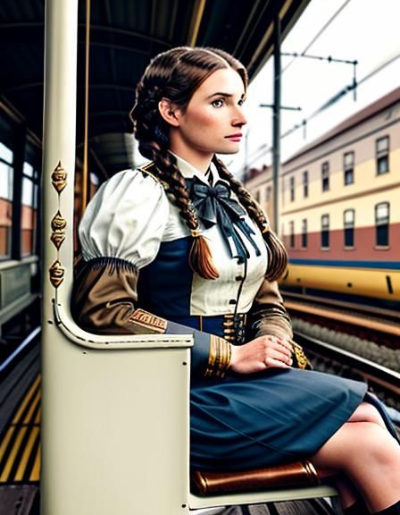 Steampunk Woman in Civil War Uniform Near Train