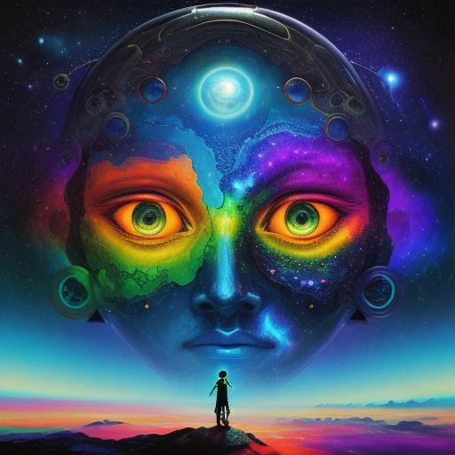 Merging Androids in Psychedelic Dreamscape, Surreal Art