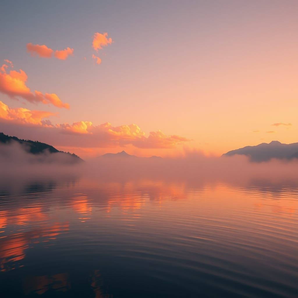 Golden Sunrise Over Calm Lake in Cinematic Style