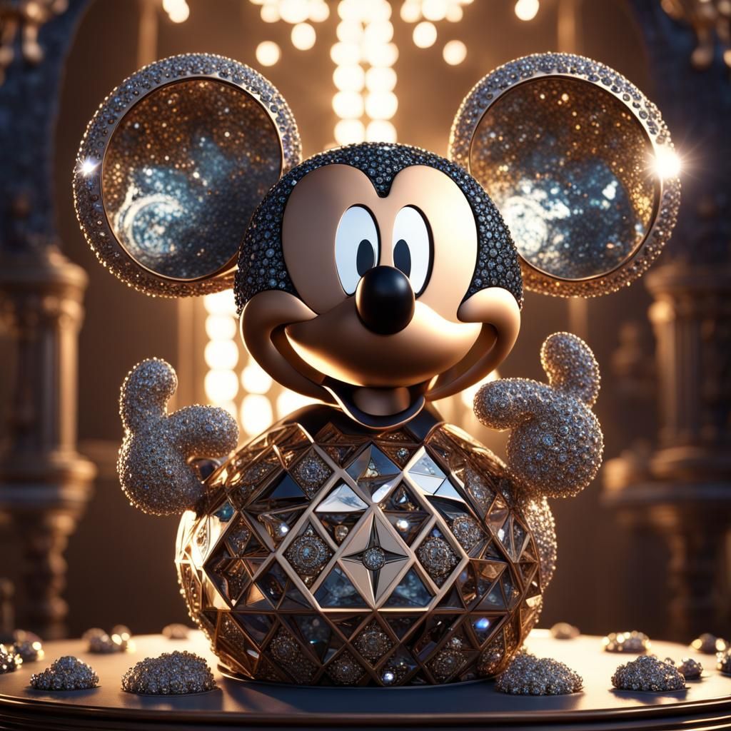 Diamond Encrusted Mickey Mouse and Pluto in 8K