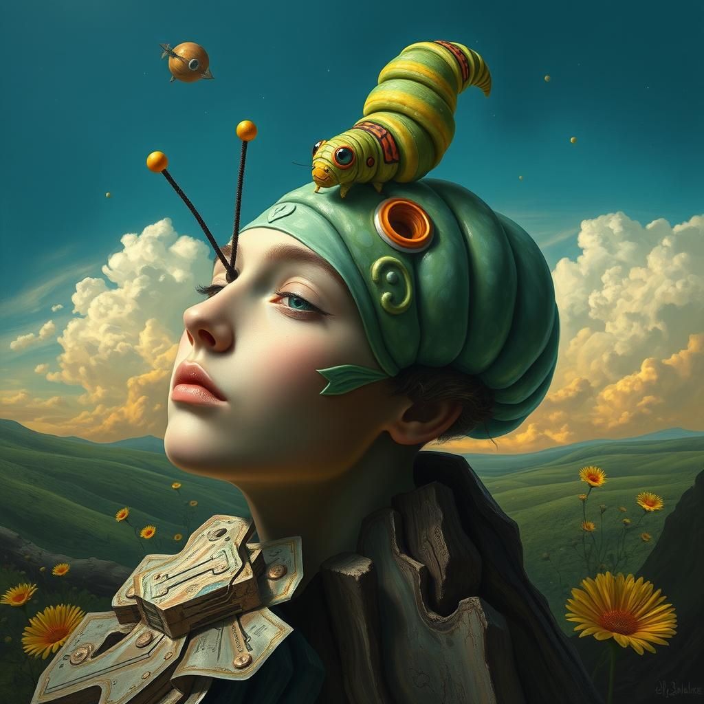 Surreal Portrait: Thoughts as Caterpillars in Bio-Surrealism