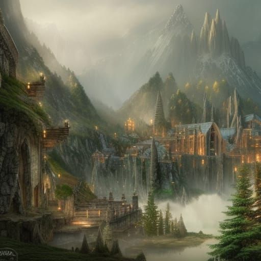 Elven City in Mountains: Fantasy Concept Art