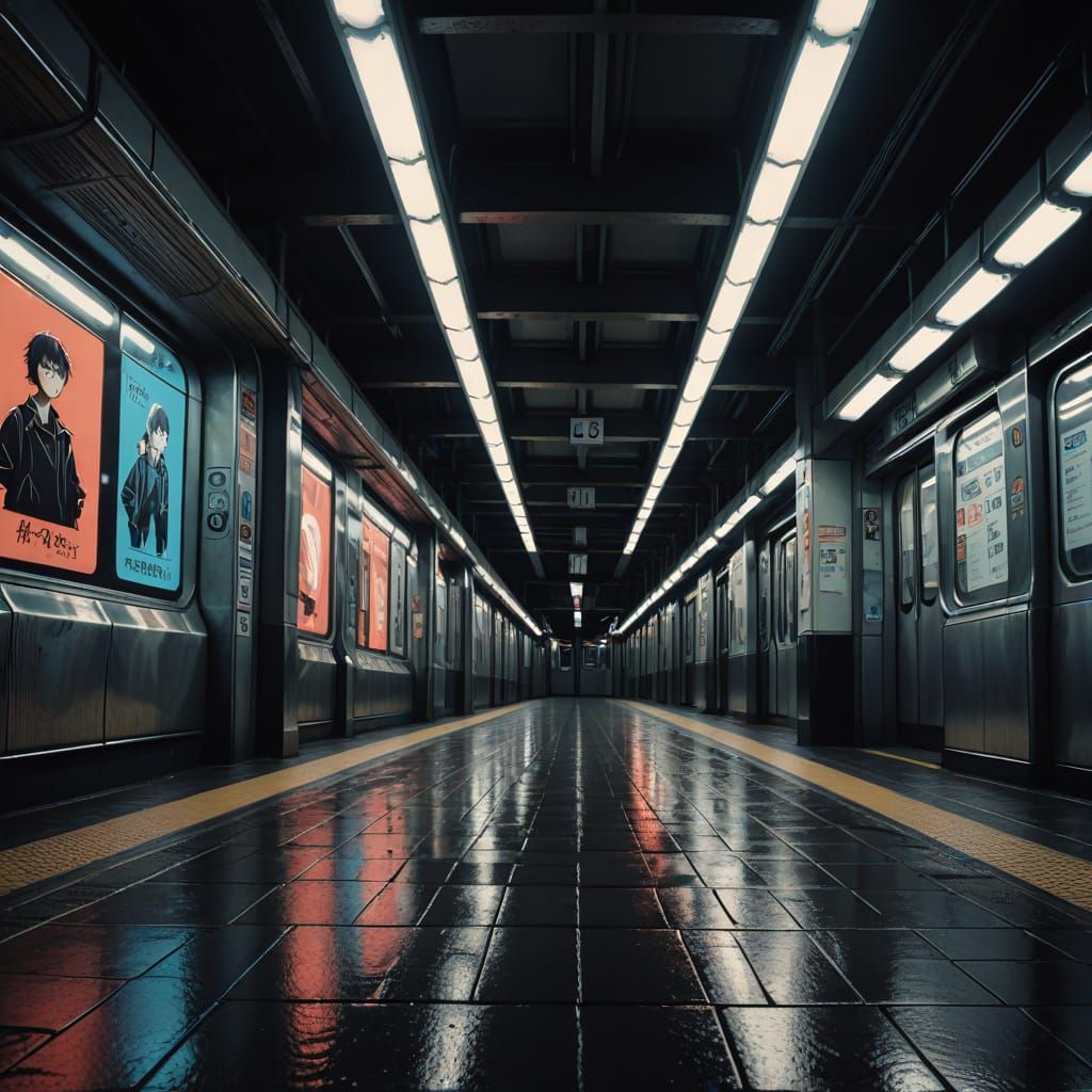 Manga-Inspired Berlin Metro Station at Night