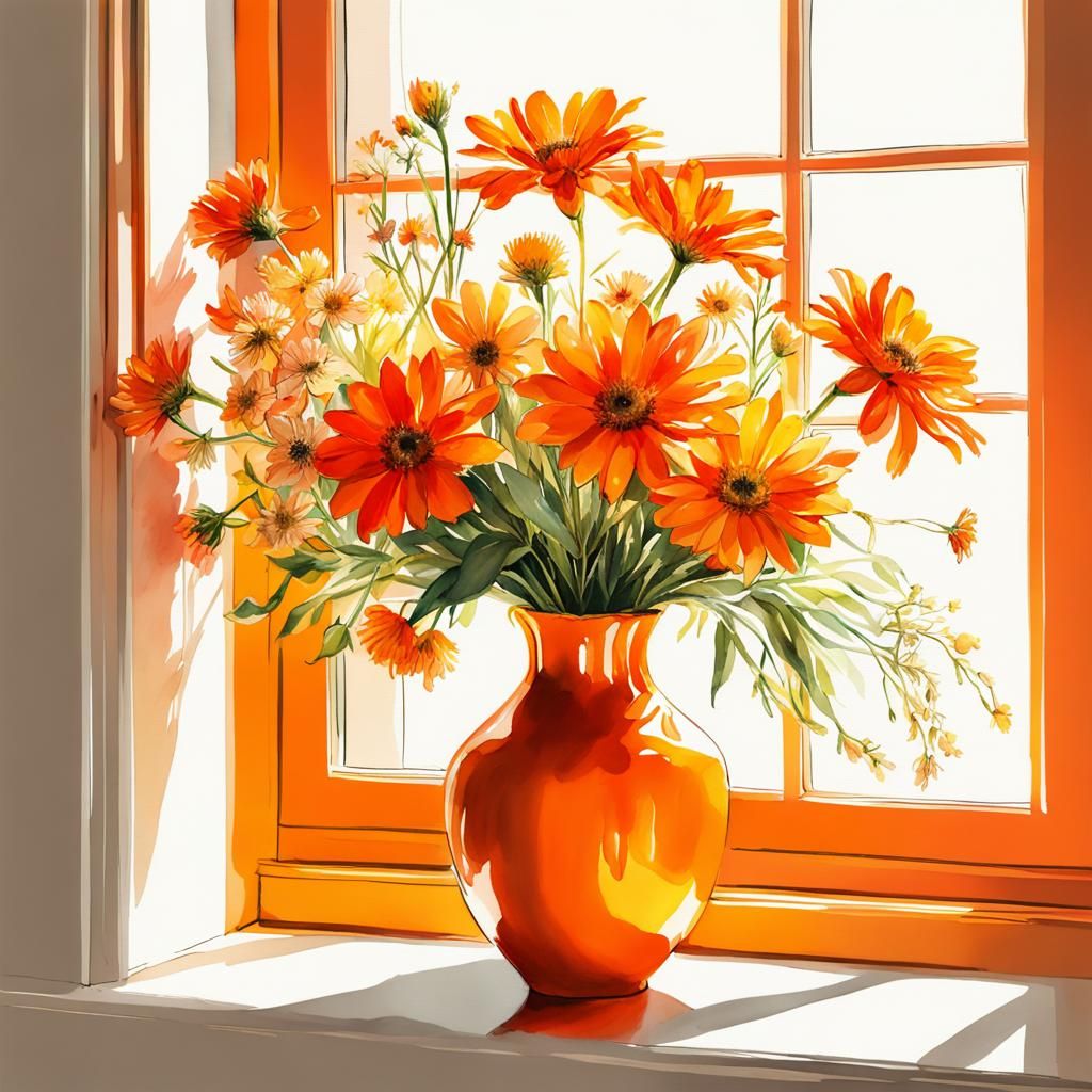 Floral Still Life: Digital Watercolor in Sunlight