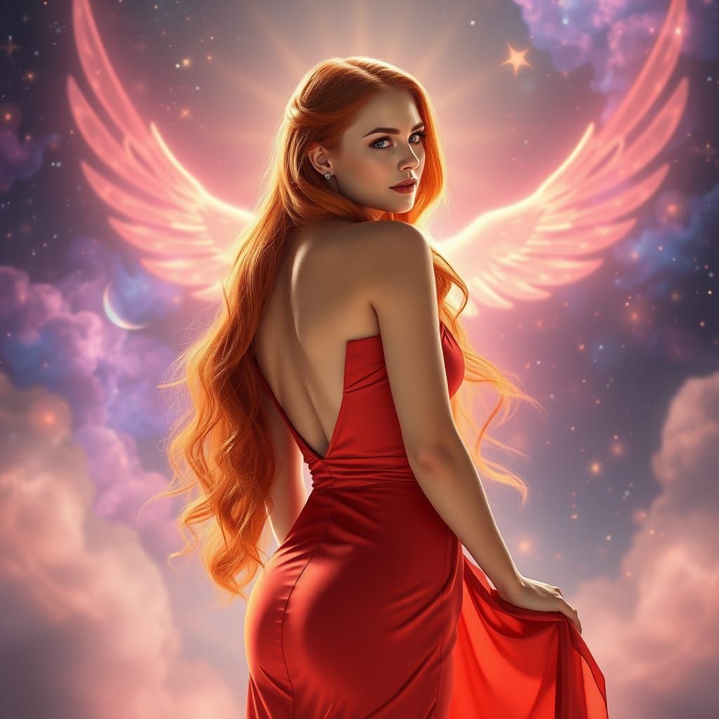 Celestial Woman in Ethereal Realm: Digital Art