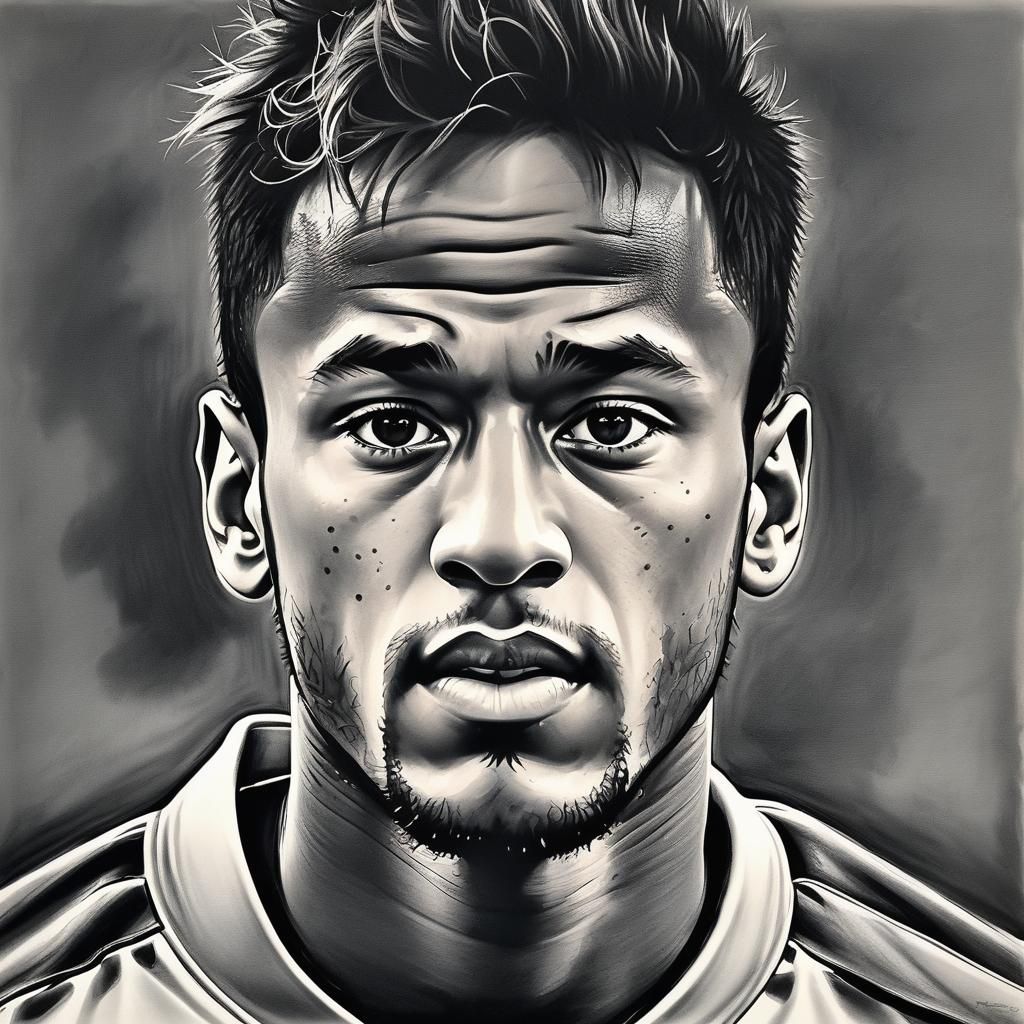 Hyperdetailed Charcoal Drawing of Neymar