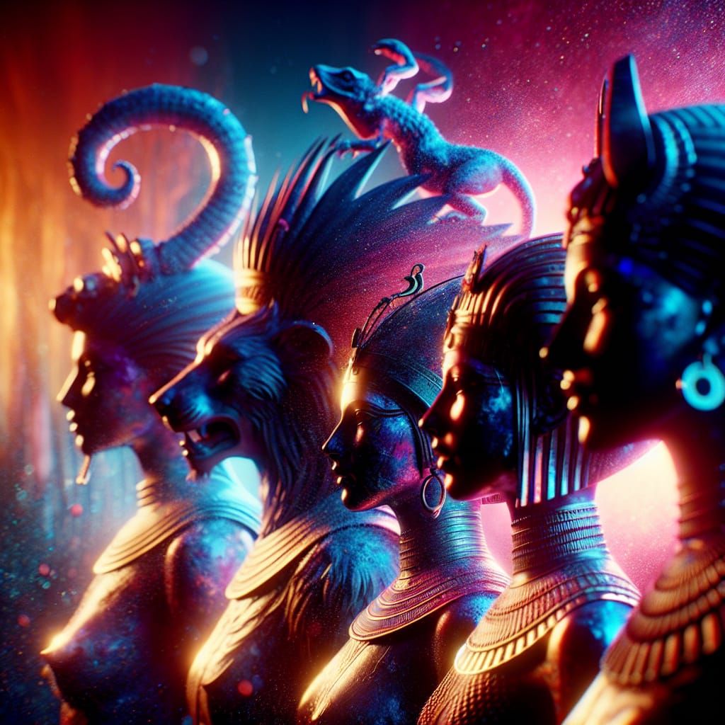 Ancient Egyptian Gods Together in Dramatic Concept Art