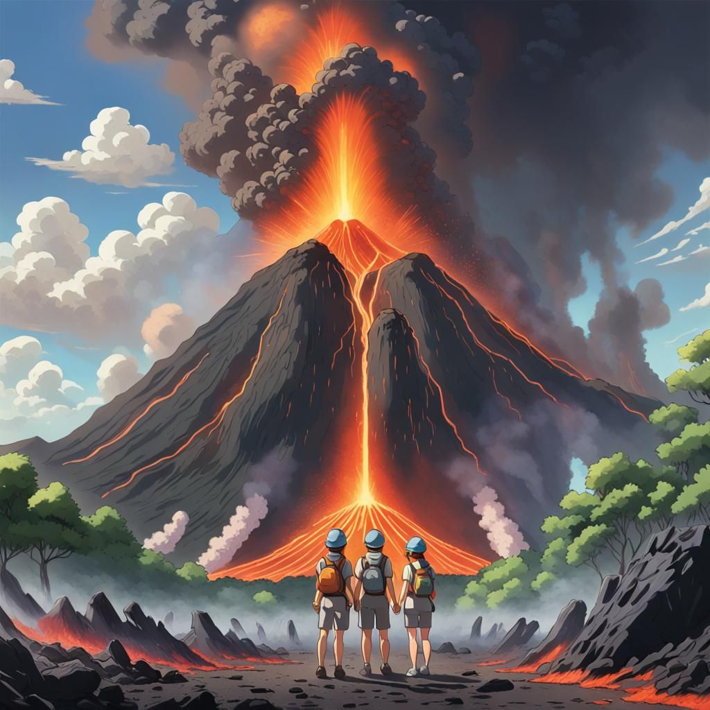 Volcanic Eruption Witnessed in Studio Ghibli Style
