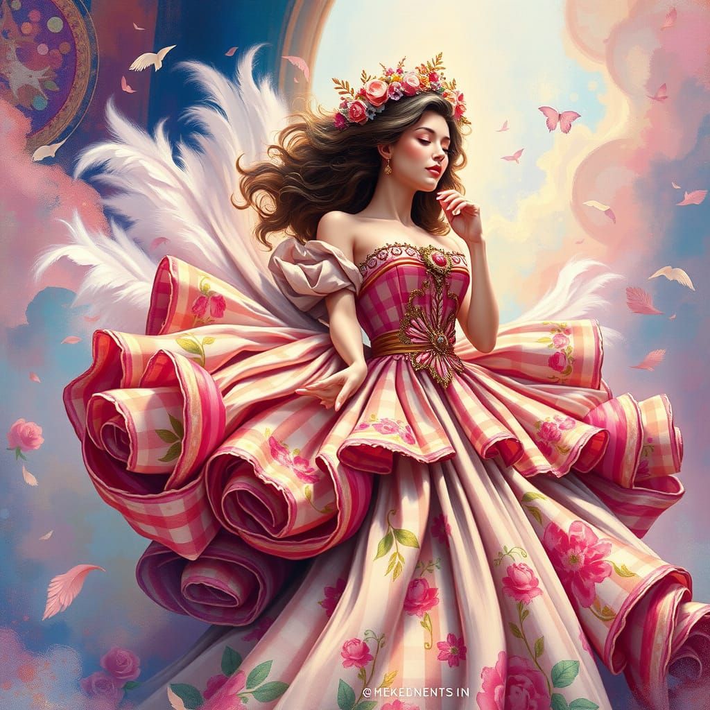 Ethereal Opera Singer in Whimsical Gingham