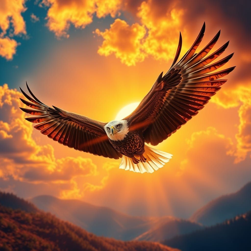Bald Eagle Soaring in Golden Light