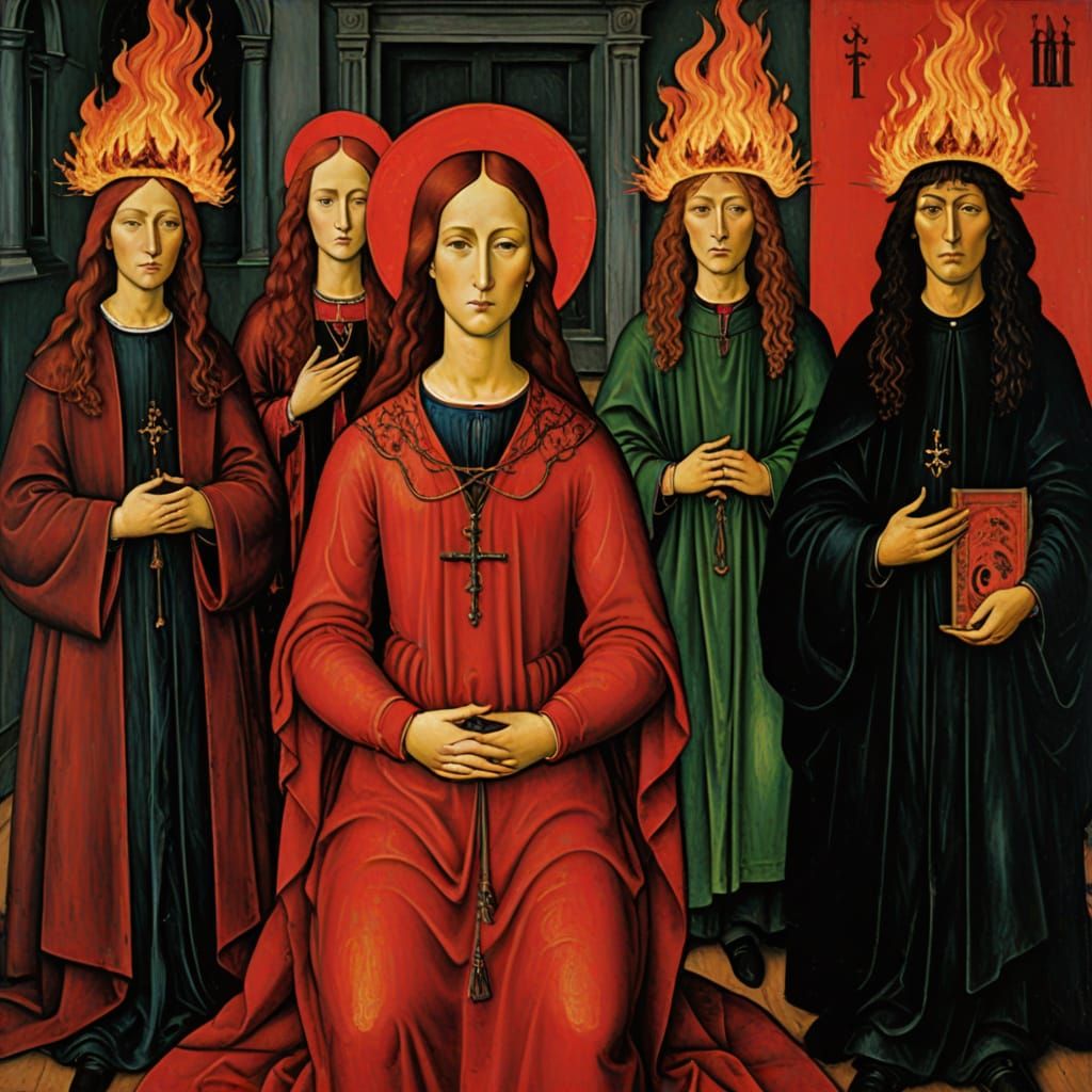 Religious Fanatics in Fire Red, Classic Portraiture