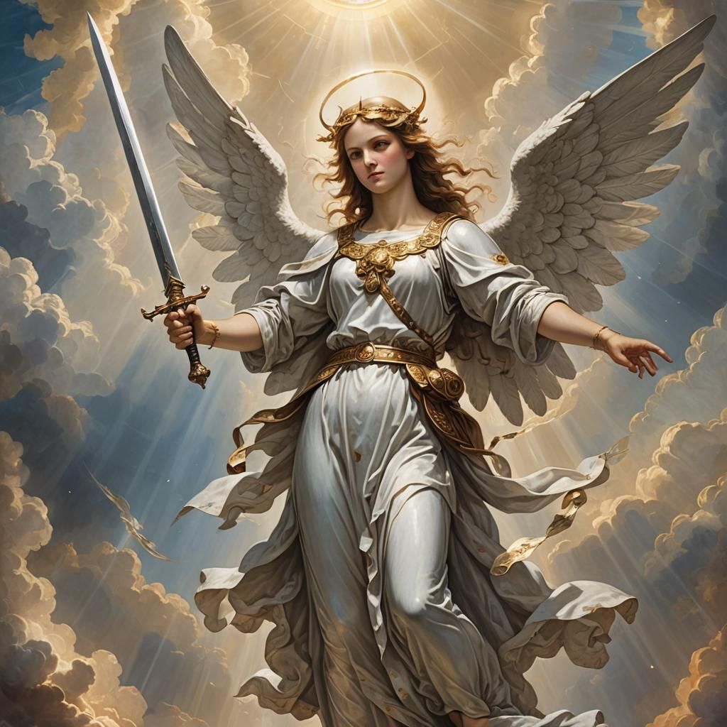 Triumphant Angel About to Strike Down a Demon
