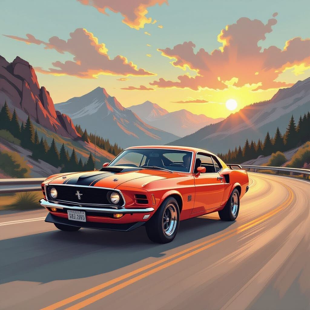 1970 Ford Mustang Boss 429 on Mountain Road