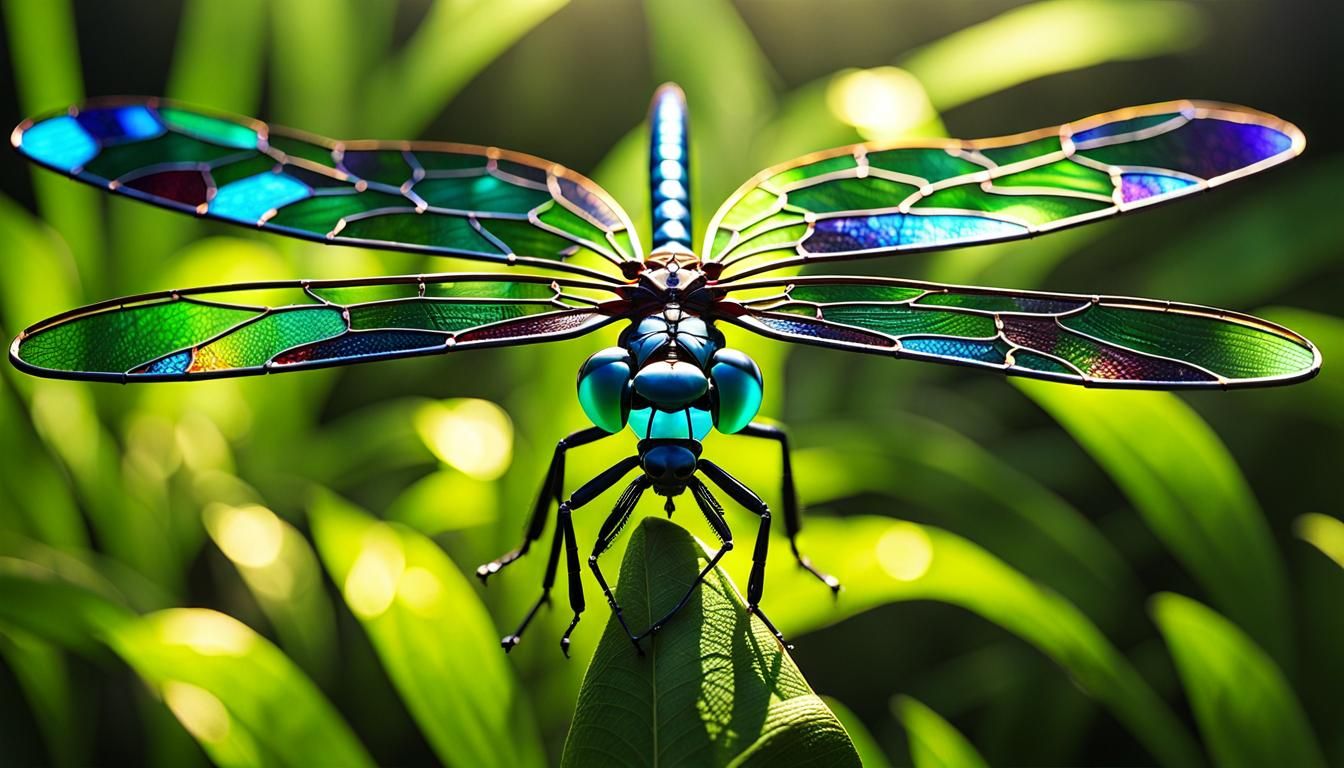 Backlit Fractal Stained Glass Dragonfly