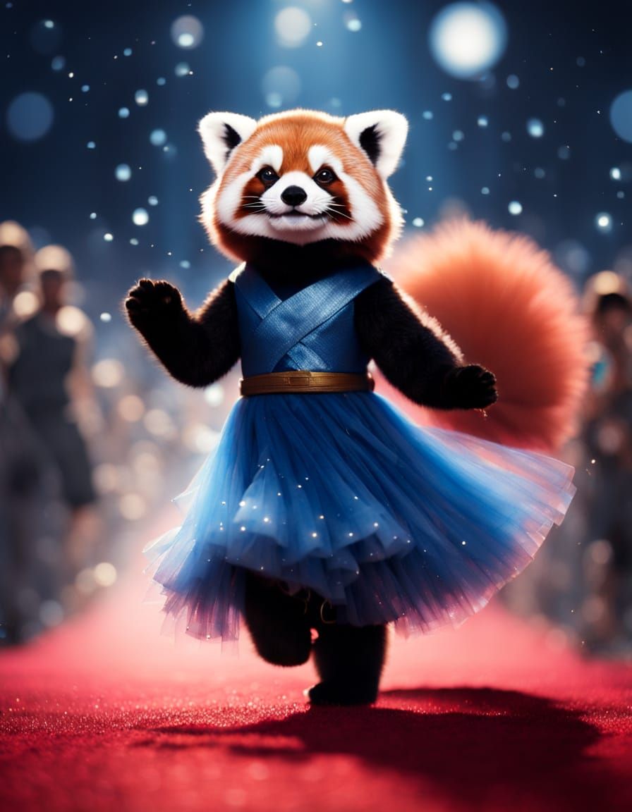 Glamorous Red Panda Walks Red Carpet in Stunning Blue Tulle ...