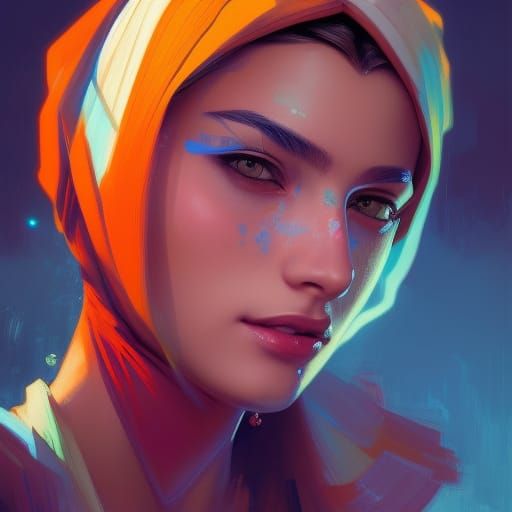 Arabic Girl Portrait in Hyperdetailed Art Nouveau Style
