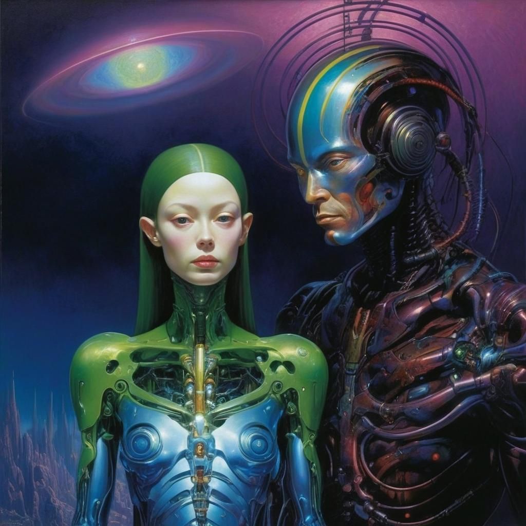 Alien and Cyborg Symbiosis: A Surreal Digital Artwork