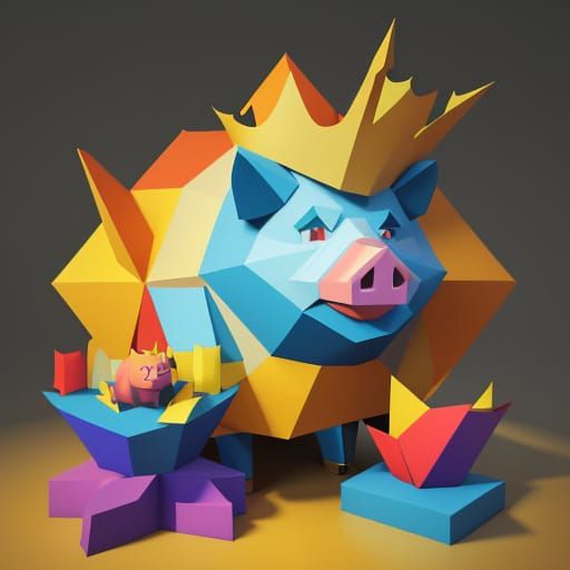 King Charles as a Pig in Cubic 3D Style