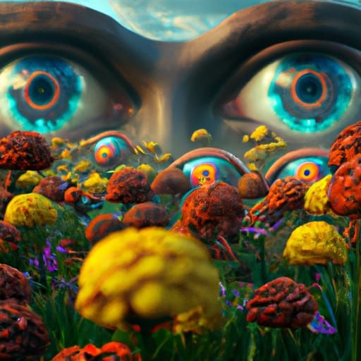 Mandela Eyes in Peaceful Garden: Detailed Digital Painting