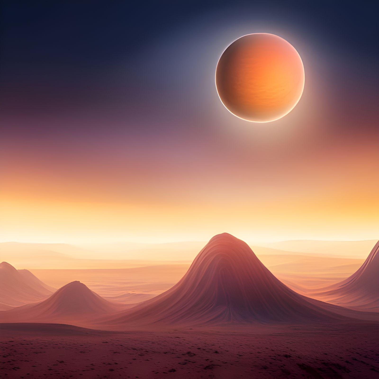 Desert Planet Sunset in Binary Star System