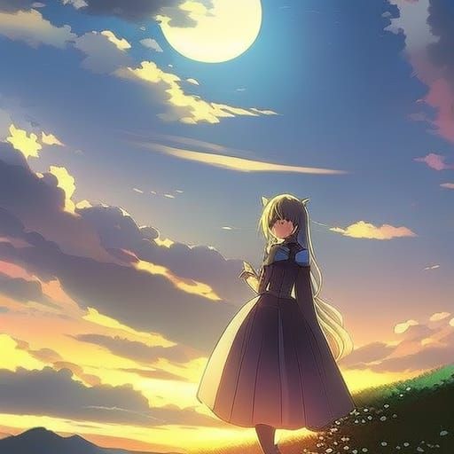 Anime Sunset Landscape: Manga Key Visual Art