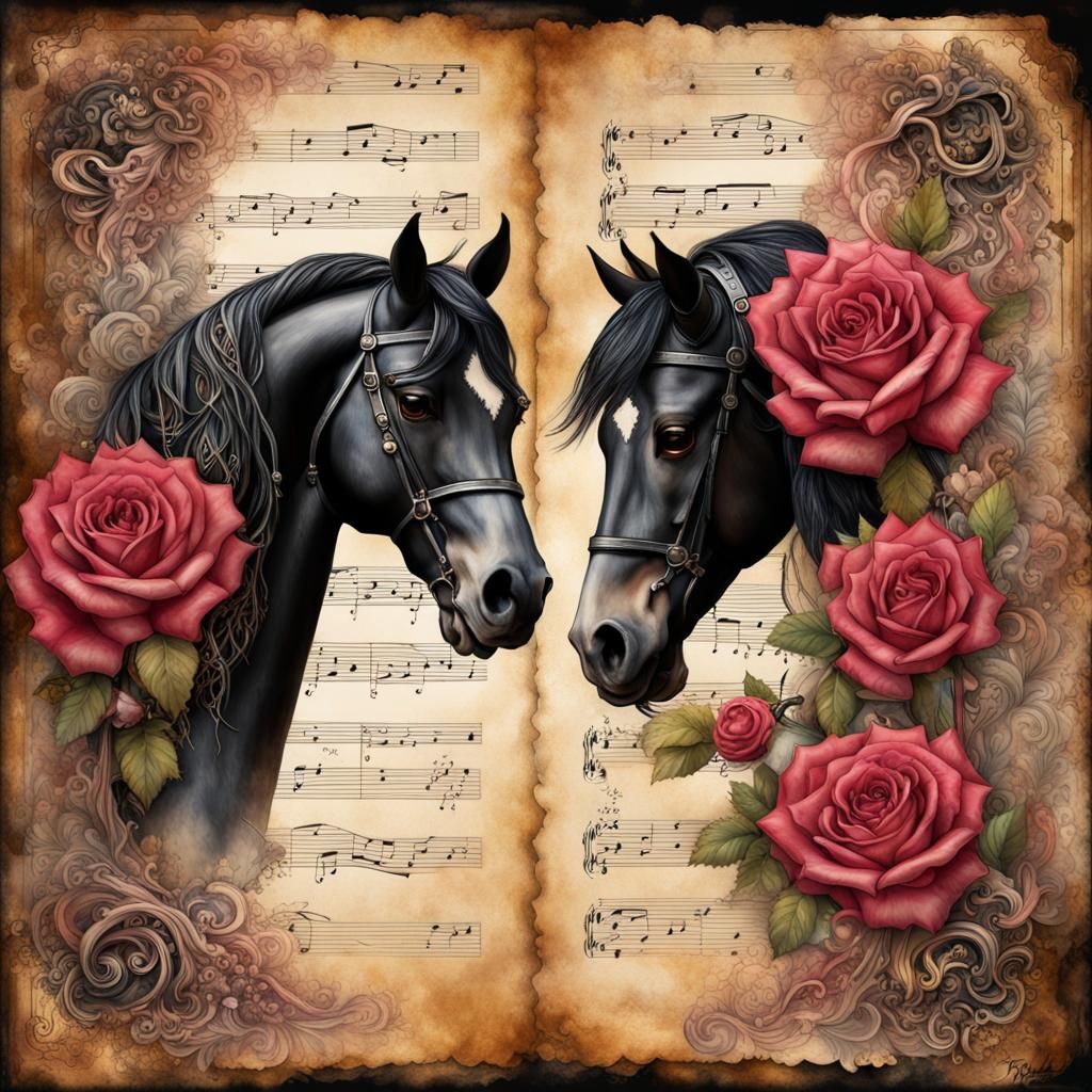 Mythical Steampunk Horses on Vintage Lined Paper