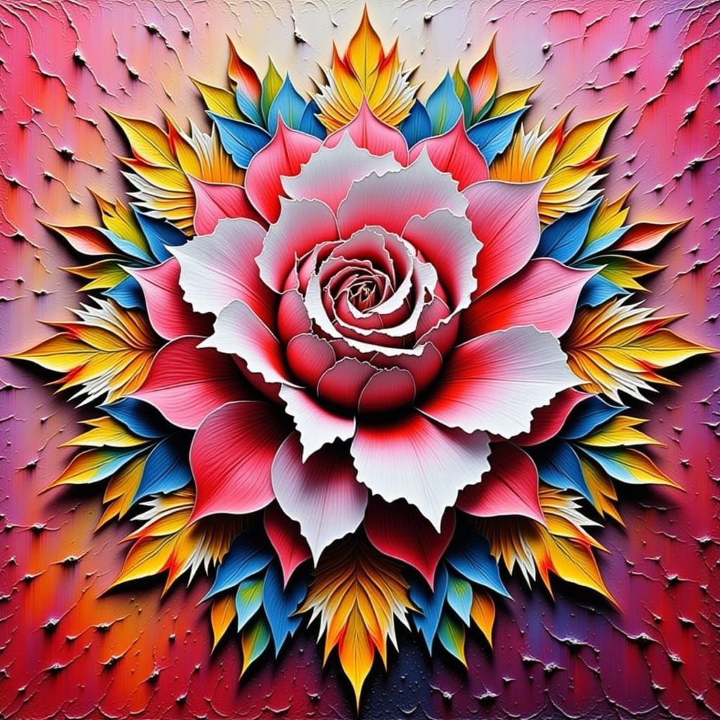 Vibrant Impasto Rose in Closeup