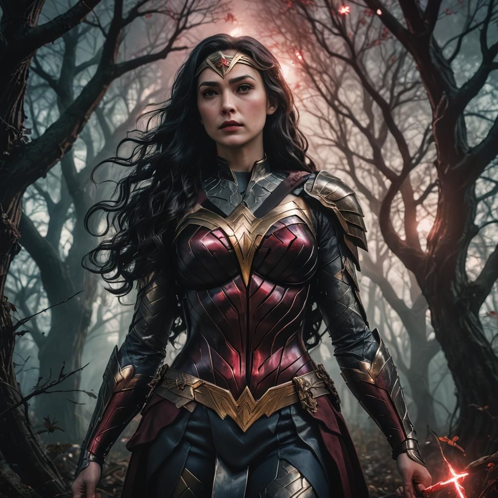 Gothic Manga Portrait of Wonder Woman in Forest
