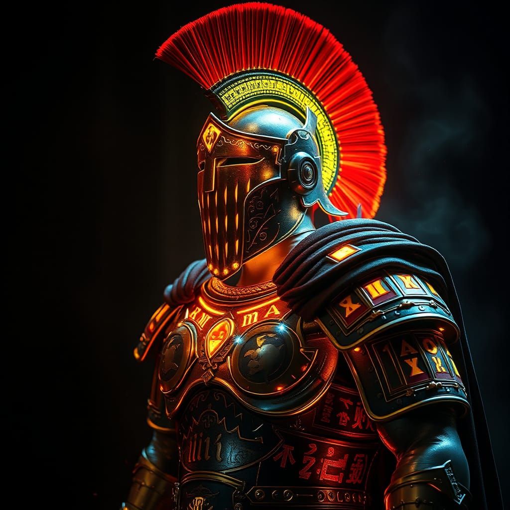 Illuminated Roman Centurion in Prismatic Armor