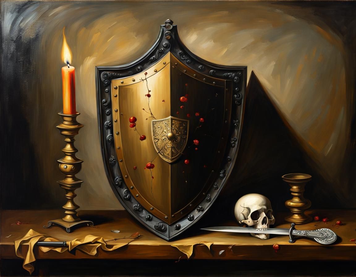 Vanitas Still Life with Shield, Sword and Candle