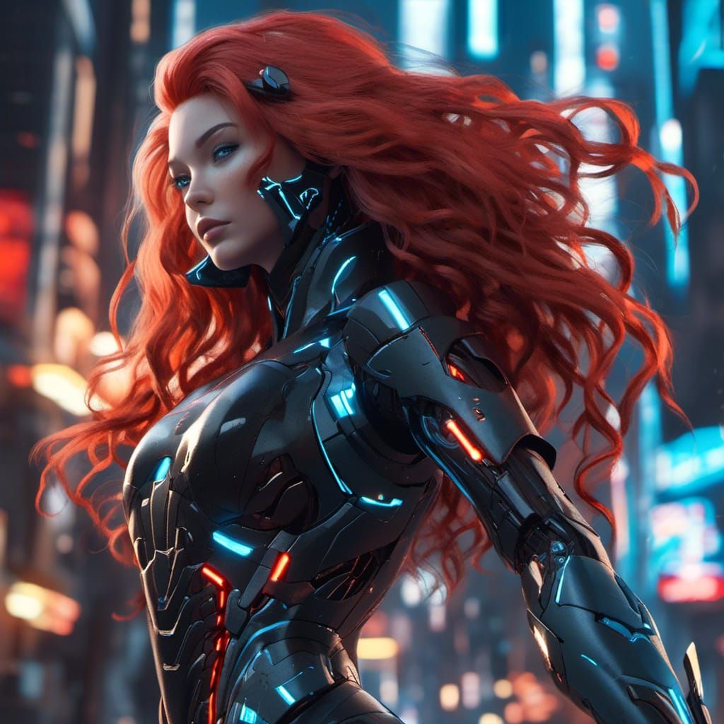 Cyberpunk Woman with Cybernetic Arm in 3D Anime Art